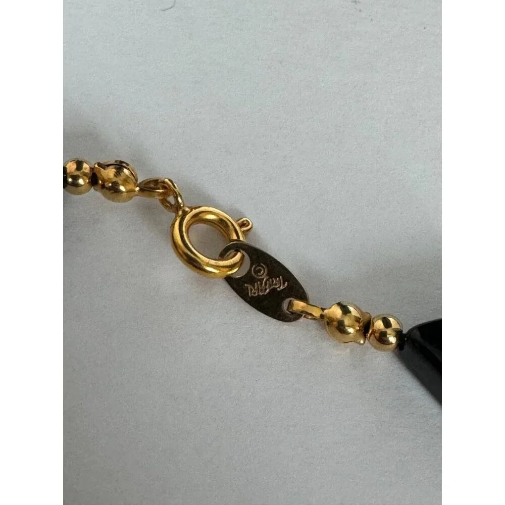 Trifari Necklace Black Lucite Plastic Gold Tone Chunky Geometric Bead Signed 30" - Picture 5 of 9